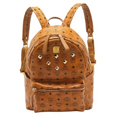 MCM Cognac Visetos Coated Canvas Medium Studded Stark Backpack