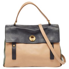 Yves Saint Laurent Tricolor Leder und Wildleder Große Muse zwei Top Handle Tasche mit Griff oben