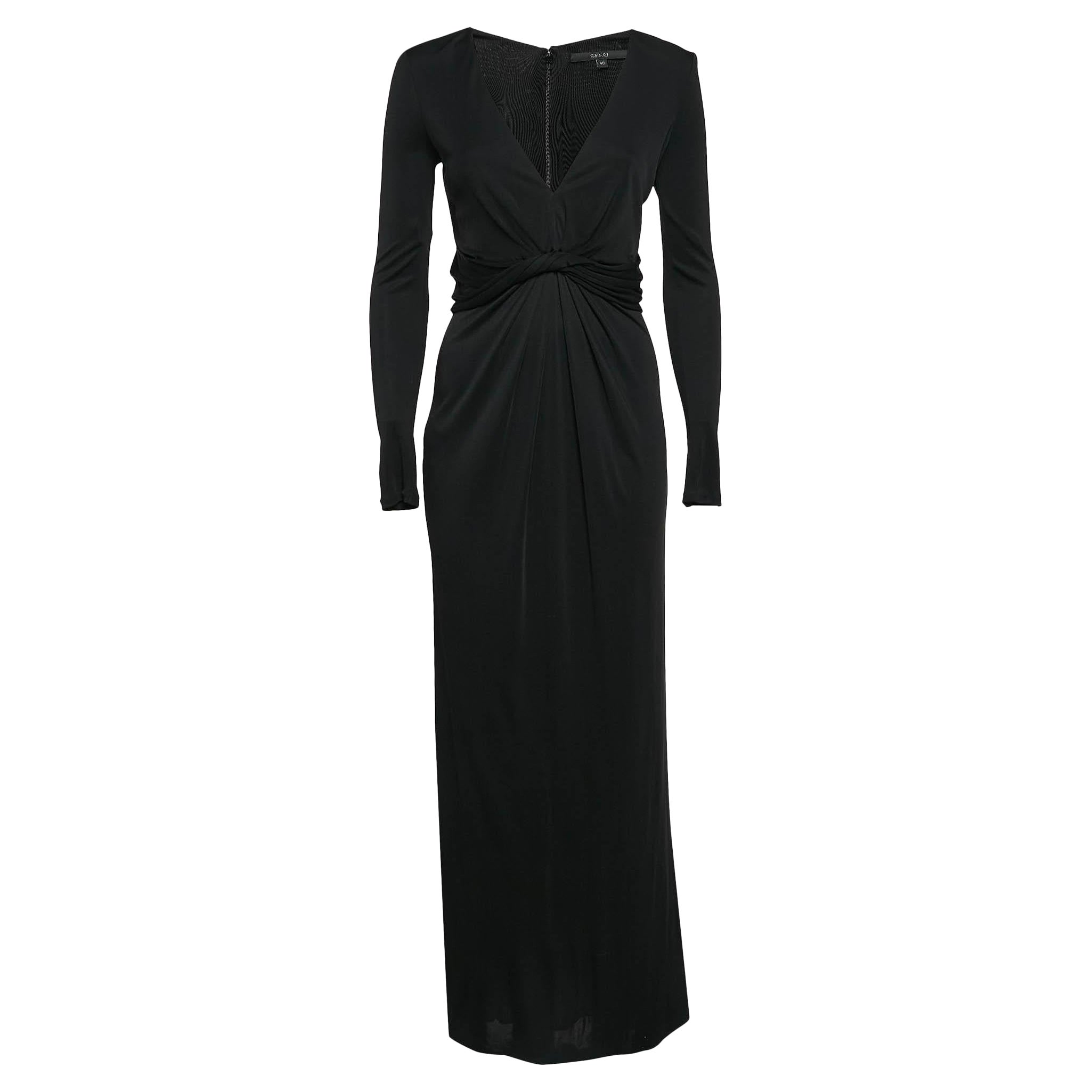 Gucci Black Jersey Gathered V-Neck Maxi Dress S