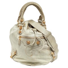 Balenciaga Light Grey Leather GGH Pompon Hobo