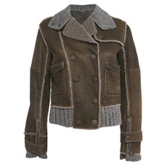 Dolce & Gabbana Brown Shearling Trim Leather Jacket M