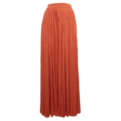 Chanel Brown Plisse Silk Jersey Wide-Leg Pants M