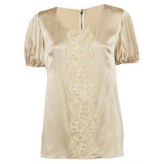 Dolce & Gabbana Cream Lace Trim Satin Puff Sleeve Blouse M