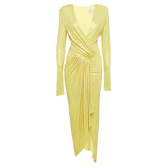 Alexandre Vauthier Yellow Studded Jersey Plunged Maxi Dress S