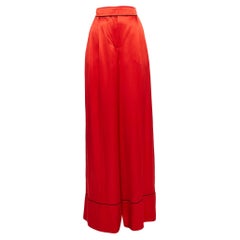 Alexander McQueen Red Satin Silk Wide-Leg Pants L