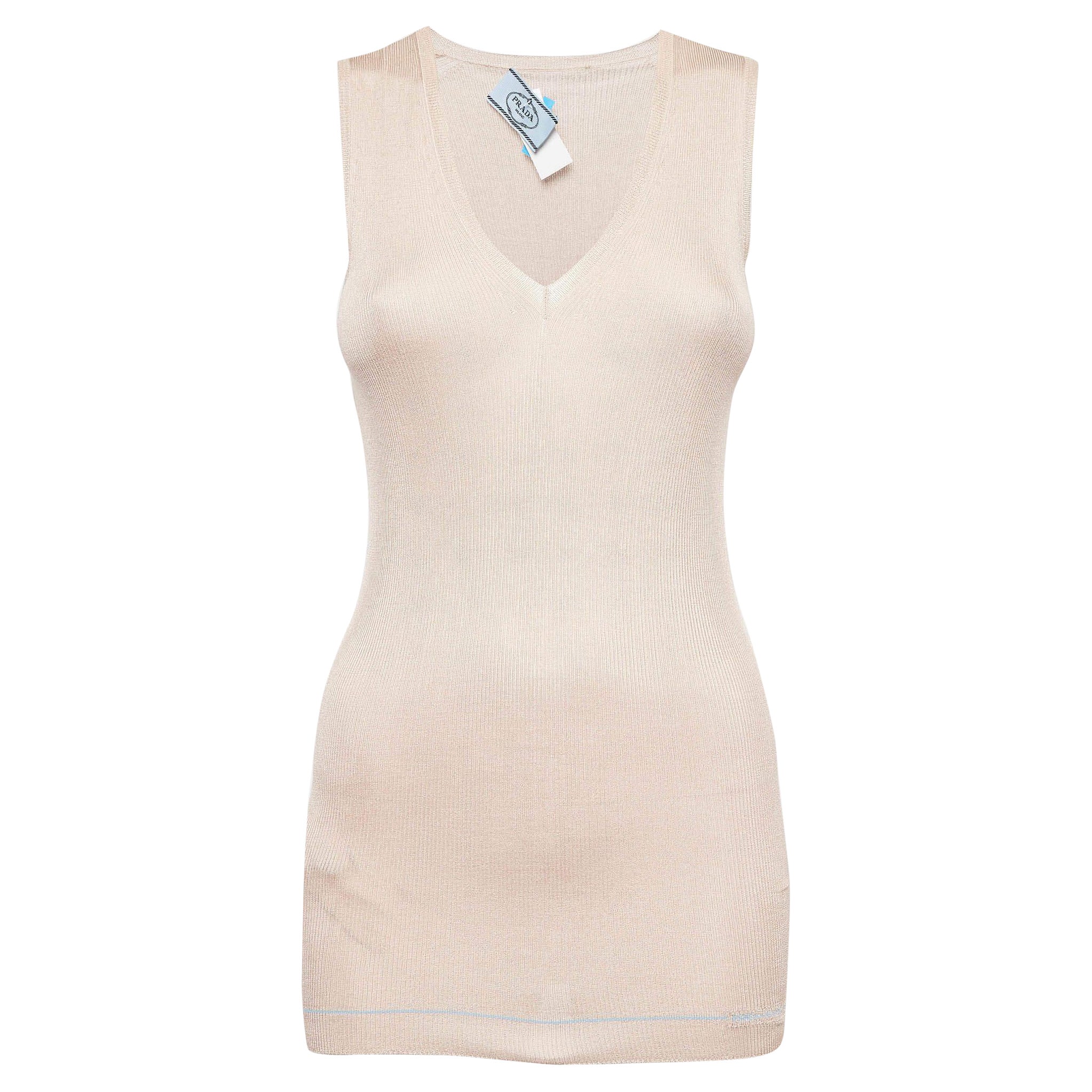 Prada Sand Brown Silk Knit Tank Top M For Sale