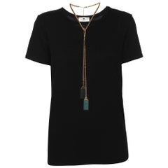 Elisabetta Franchi Schwarzes T-Shirt aus Baumwolle mit rundem Ausschnitt und Kette S