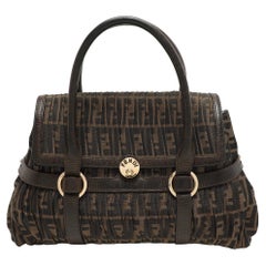 Fendi Brown Pleated FF Zucca Canvas and Leather Satchel