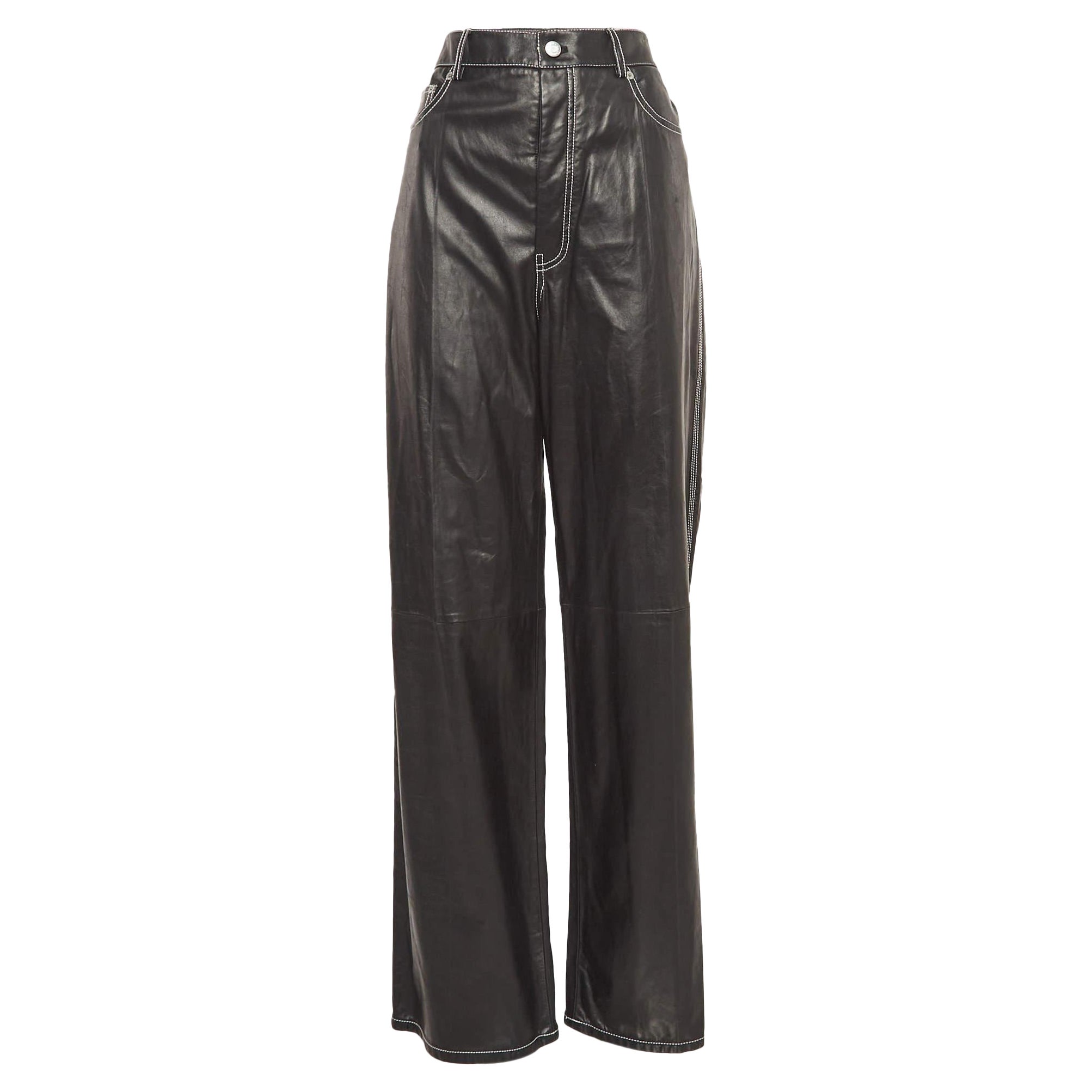 Helmut Lang Black Leather Straight Leg Pants M For Sale