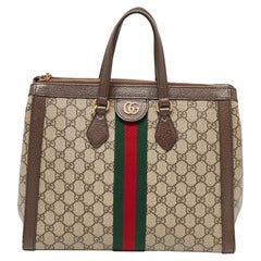 Gucci Beige/Brown GG Supreme Canvas and Leather Medium Ophidia Tote