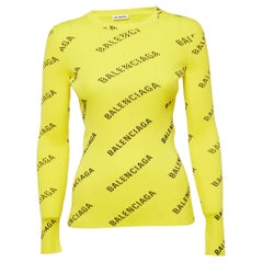 Balenciaga Camiseta de manga larga de punto con logo amarillo M