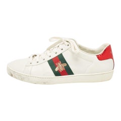 Gucci White Leather Bee Embroidered Ace Low Top Sneakers Size 37.5