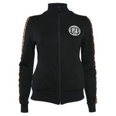 Fendi Schwarze Logo-Applikationen-Strickjacke mit Reißverschluss vorne M