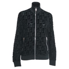Dolce & Gabbana Black DG Debossed Cotton Knit Bomber Jacket S
