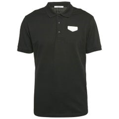 Givenchy Black Cotton Pique Leather Patch Detail Polo XL
