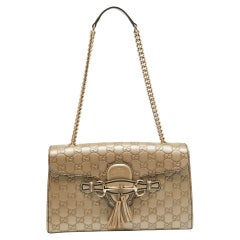 Gucci Gold Guccissima Leather Medium Emily Chain Shoulder Bag