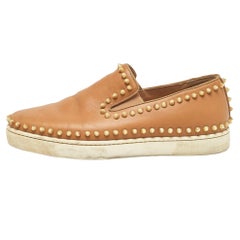 Christian Louboutin Brown Leather Pik Boat Slip On Sneakers Size 42