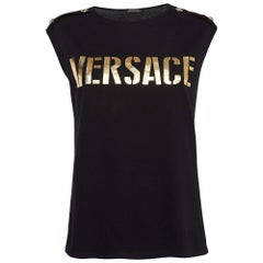 Versace Black Logo Print Cotton Jersey Tank Top S