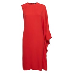 Elie Saab Red Crepe Asymmetric Sleeve Midi Dress XS
