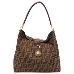 Fendi Tobacco Zucca Canvas and Leather Clasp Shoulder Bag