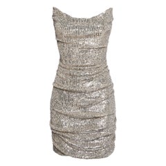 I.Acra Silver Silver Sequin Ruche Strapless Mini Dress L