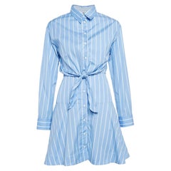 Sandro Blue Pinstripe Poplin Knotted Mini Shirt XS