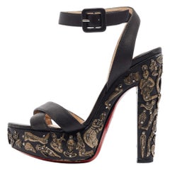 Christian Louboutin Black Leather Exvota Ankle Strap Sandals Size 37