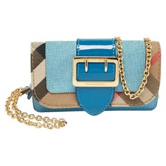 Burberry Blau/Beige House Check Canvas & Leder Mini Schnalle Telefon-Umhängetasche aus Segeltuch