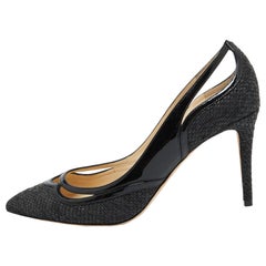Jimmy Choo Black Woven Fabric and Patent Leather Hickory Pumps Size 40