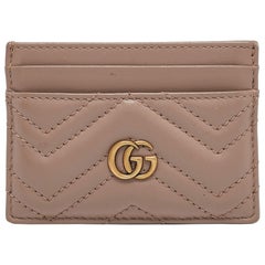 Gucci Beige Matelassé Leather GG Marmont Card Holder