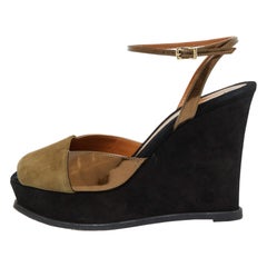 Fendi Brown Patent Leather and Suede Fendista Platform Wedge Sandals Size 40