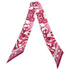 Dolce & Gabbana Pink/White Majolica Print Silk Bandeau Head Scarf