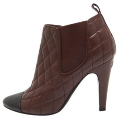 Chanel Burgundy Leather CC Ankle Length Boots Size 37