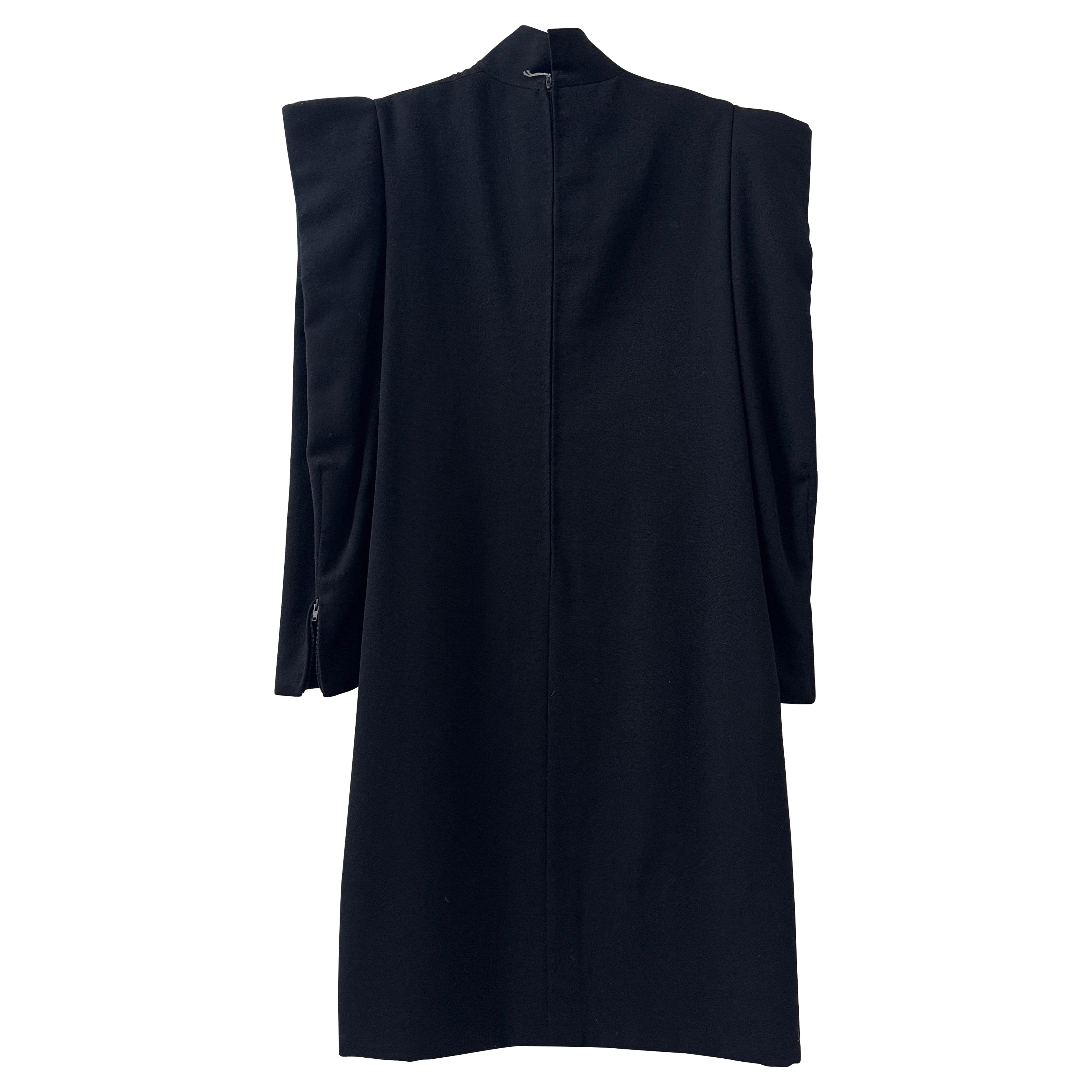 Vintage Pierre Cardin Black Dress with Sculptural Shoulders For Sale