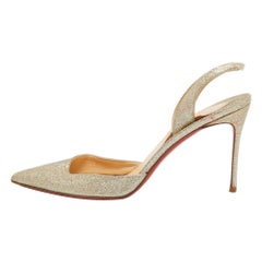 Christian Louboutin Gold Glitter Leather Ever Slingback Pumps Size 39.5