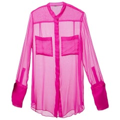Adam Lippes Pink Sheer Silk Crepe Shirt Top M