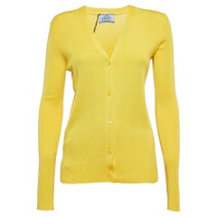 Prada Gelbe Strickjacke aus Kaschmirmischung mit Schleifenstrick M