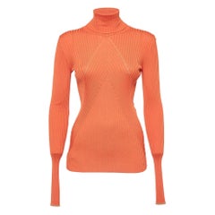 Victoria Beckham Orange Rib Chevron Slim Polo Neck Top M