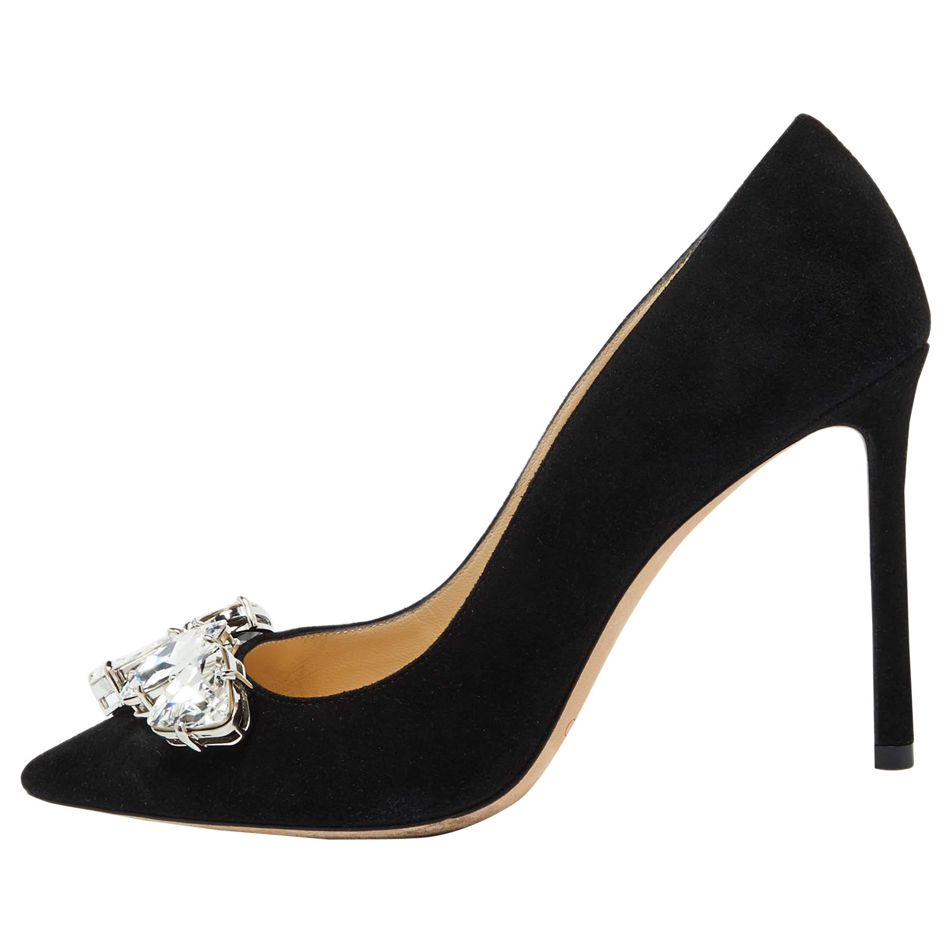 Jimmy Choo - Escarpins à bout pointu en daim noir ornés de cristaux - Taille 37,5