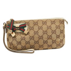 Gucci Beige GG Canvas and Leather Princy Wristlet Clutch