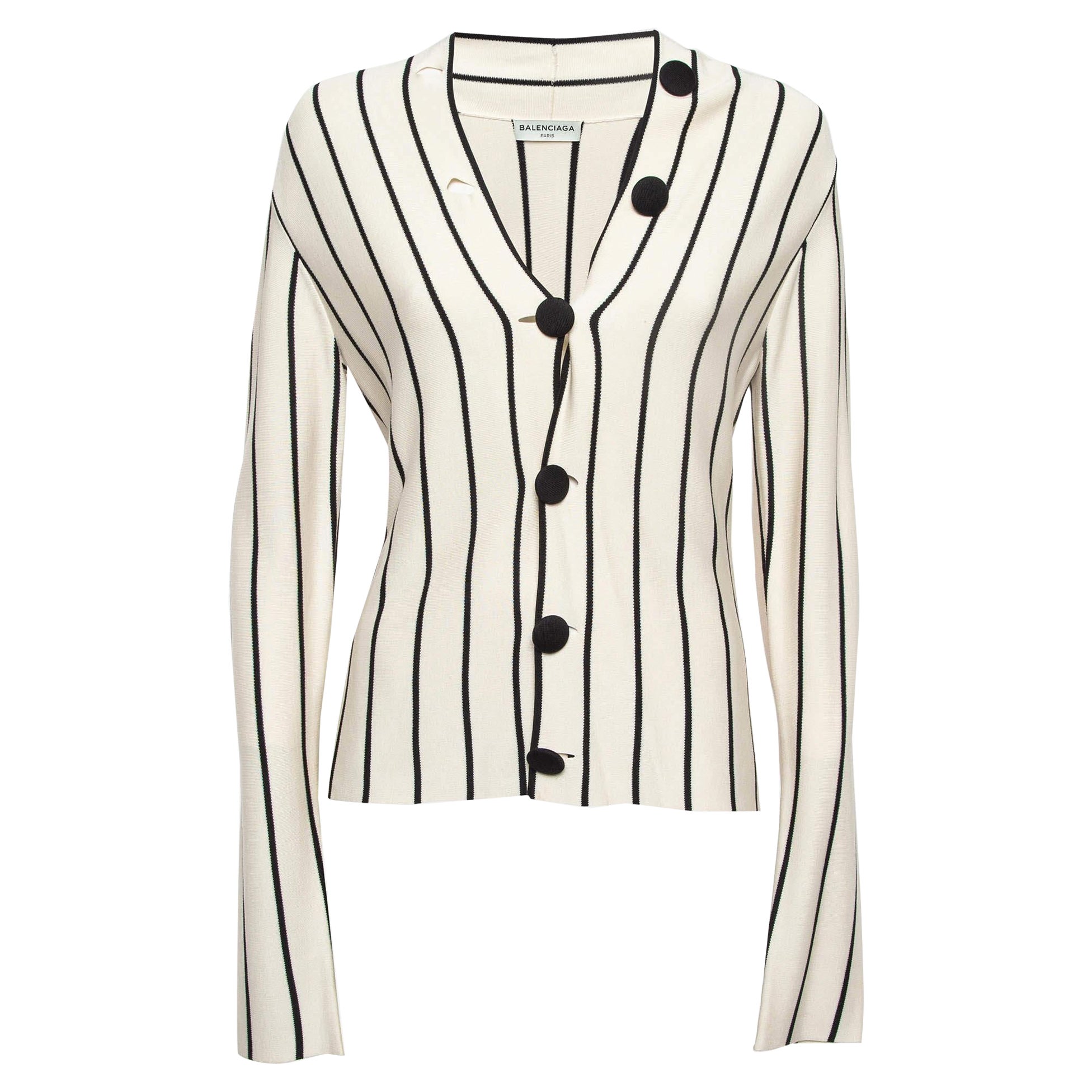 Balenciaga Creme gestreifte Strickjacke aus Seidenstrick M