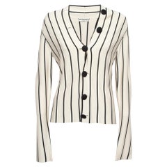 Balenciaga Cardigan in maglia di seta a righe color crema M. I.