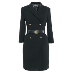 Elisabetta Franchi Black Crepe Double Breasted Blazer Dress S