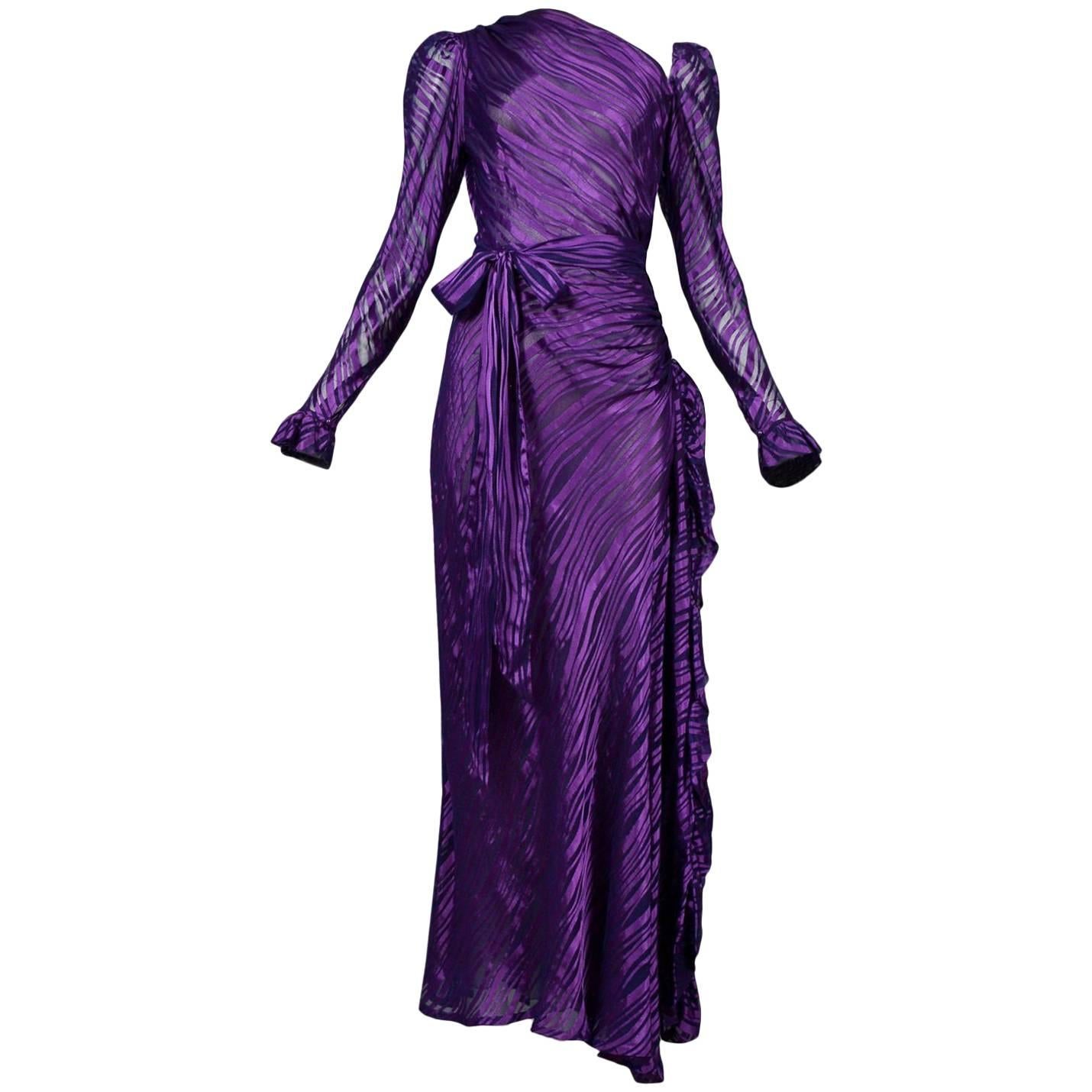 Yves Saint Laurent Royal Purple Satin Gown 1980
