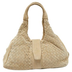 Bottega Veneta Light Beige Intrecciato Suede Shoulder Bag