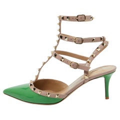 Valentino Green/Beige Patent Leather Rockstud Ankle Strap Sandals Size 41