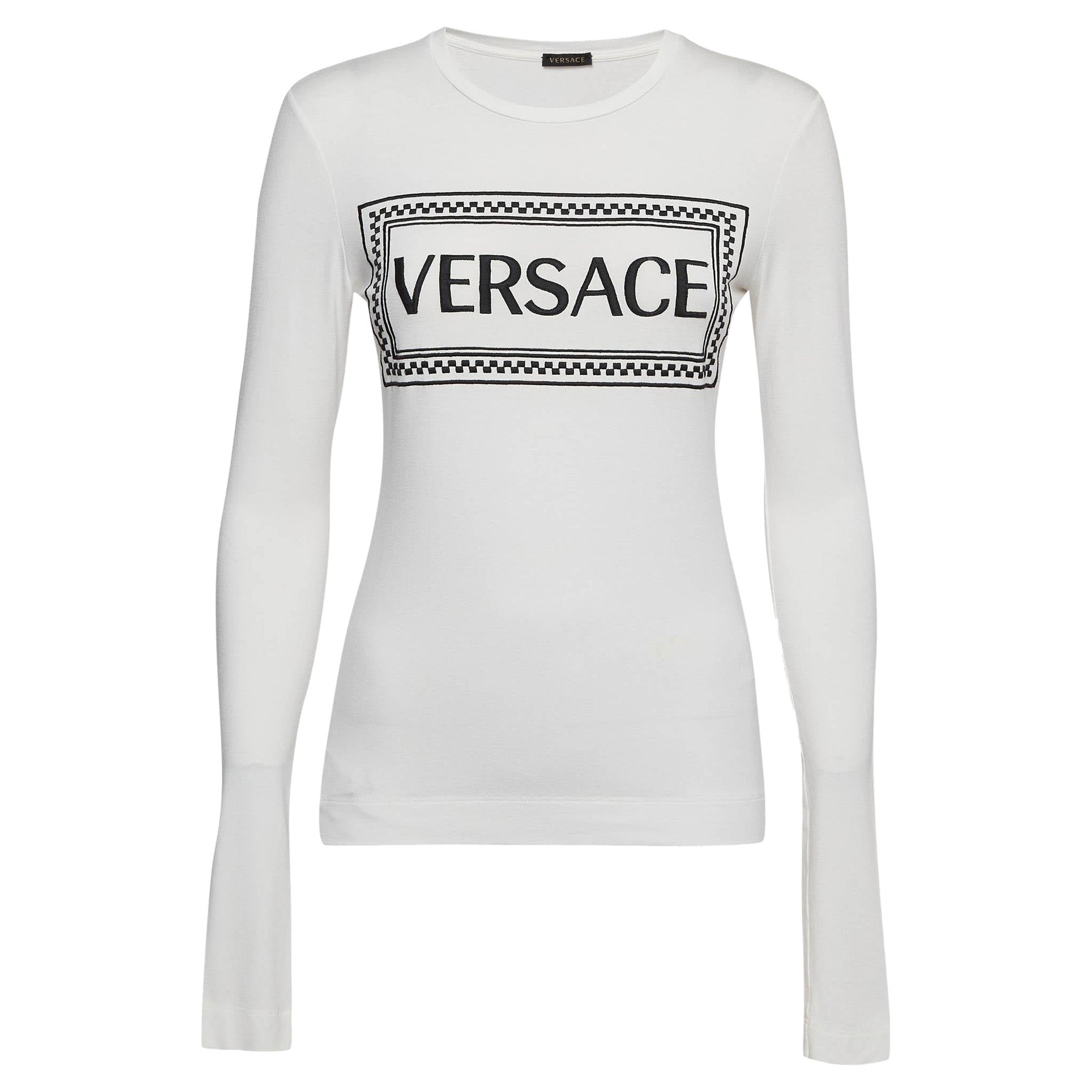T-shirt à manches longues Versace imprimé logo blanc M