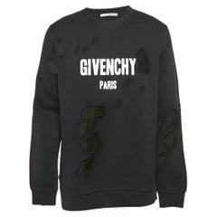 Givenchy Black Distressed Logo Print Cotton Sweatshirt M