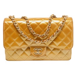 Chanel Gold Quilted Patent Leather Jumbo Classic Single Flap Bag