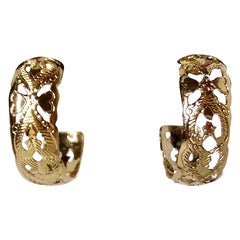 Vintage 1990s 14k Gold Plated Anuhea Style Heart Etched Hoop Earrings